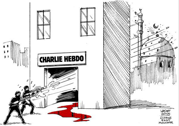 Brezilyalı karikatürist Carlos Latuff'un saldırı üzerine çidiği karikatür
