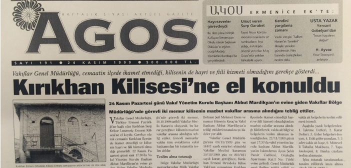 Agos' archive: Kırıkhan Church is confiscated