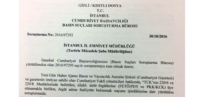 Cumhuriyet Gazetesi soruşturmasına gizlilik kararı