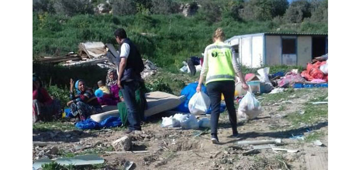 Refugees in Izmir take shelter in temporary camp area