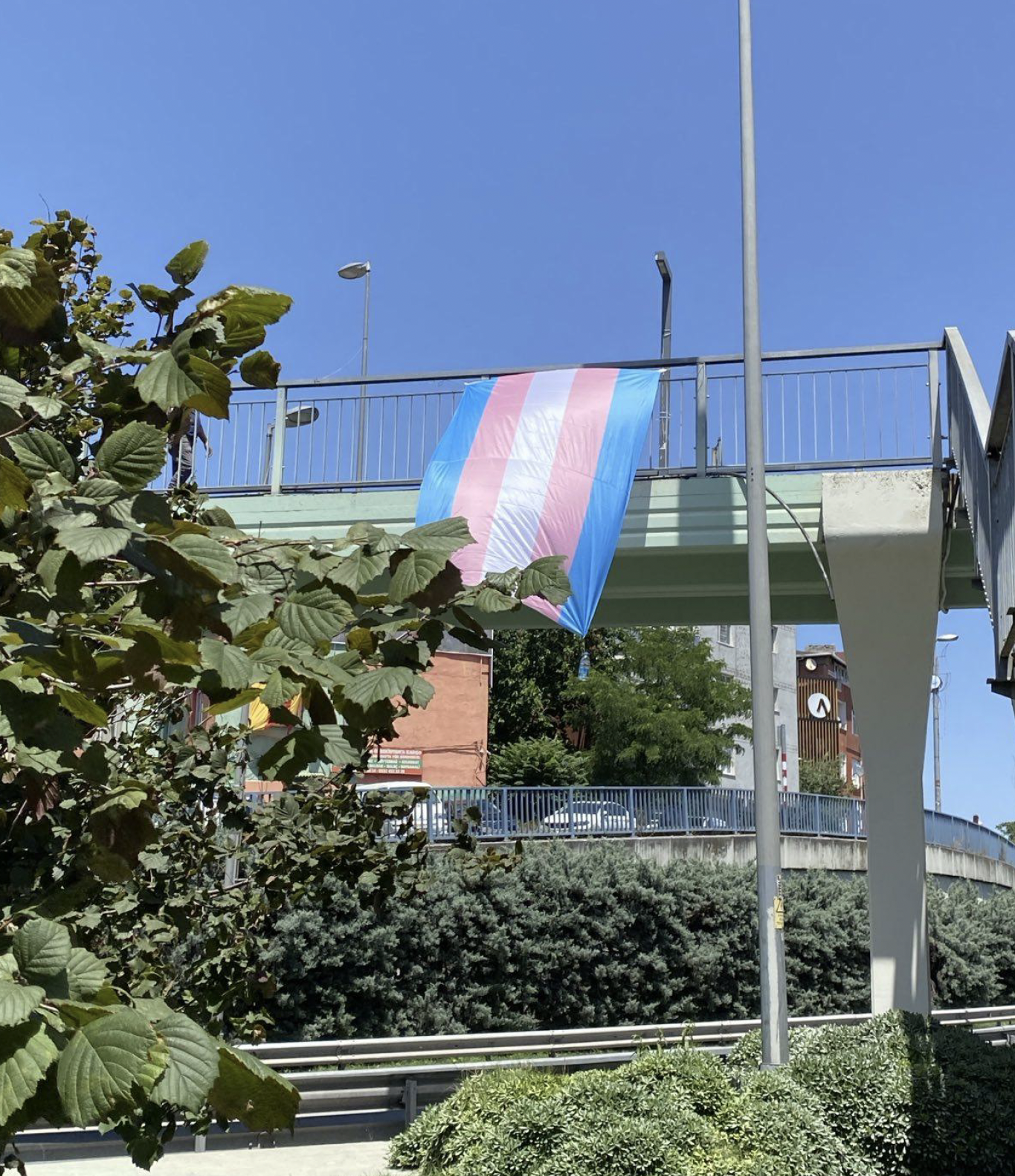 Okmeydanı Köprüsü'ne asılan bayrak. Fotoğraf: 10. Trans Onur Yürüyüşü Komitesi