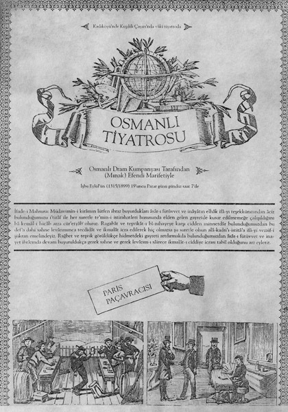 Mardiros Mınakyan yönetimindeki Osmanlı Dram Kumpanyası'nın bir afişi